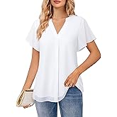 Bebonnie Womens Short Sleeve V Neck Double Layers Chiffon Blouses Dressy Casual Tunic Tops