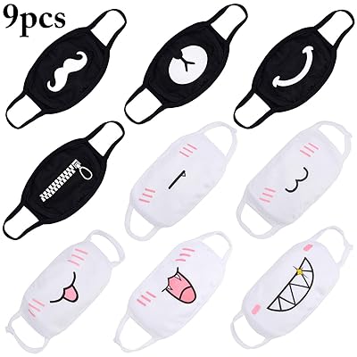 Aniwon Mouth Mask, 9PCS Unisex Cartoon Mask Anti Dust mask Anime Air mask 100% Cotton Face Mask Reusable Mouth Cover Mask for Men and Women