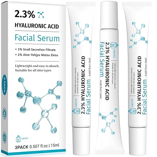 ABOTE 2.3% Hyaluronic Acid Serum for Face with 1% Snail Secretion Filtrate Deep Moisturizing Anti-Aging Anti-Wrinkle (3Pack-Each 0.507 fl.oz | 15ml)