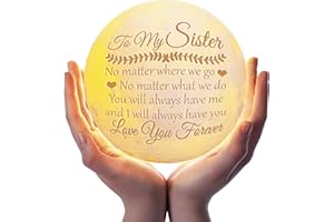 Funnli Sister Birthday Gifts Moon Lamp, Birthday Gifts for Sister, Sisters Gifts from Sister Moon Light with Wooden Stand, Christmas Anniversary Mothers Day Birthday Gifts for Women Sister from Sister