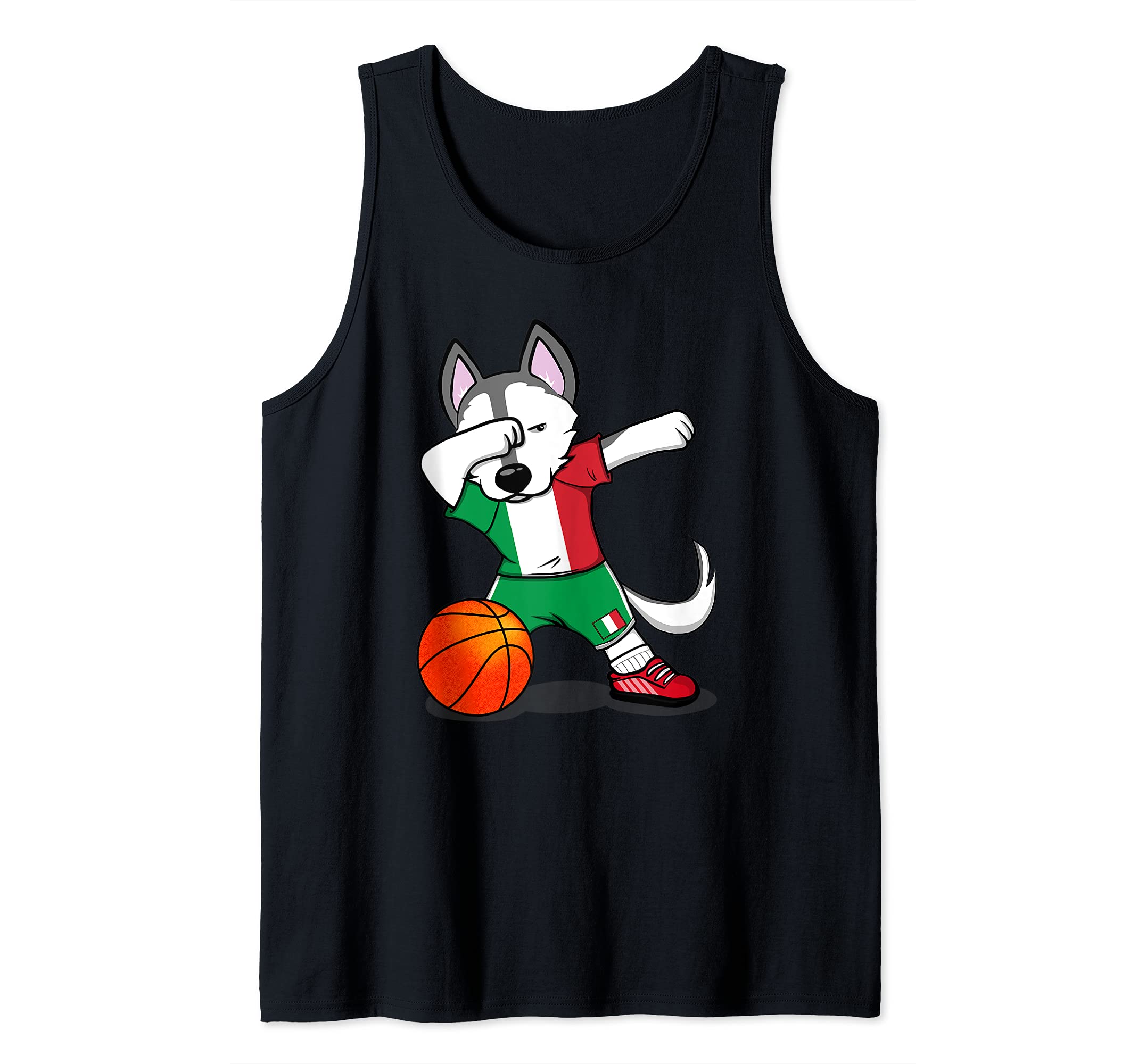 Dabbing Husky Italy Basketball Fans Jersey - Italian Flag Tank Top