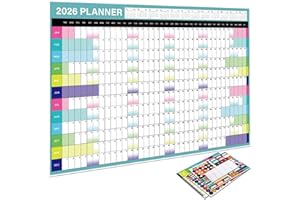2026 Wall Calendar with Yearly Planner, 4 Decorative Stickers & 1 Double-Sided Adhesive Sheet Reusable 365-Day Hanging Calend