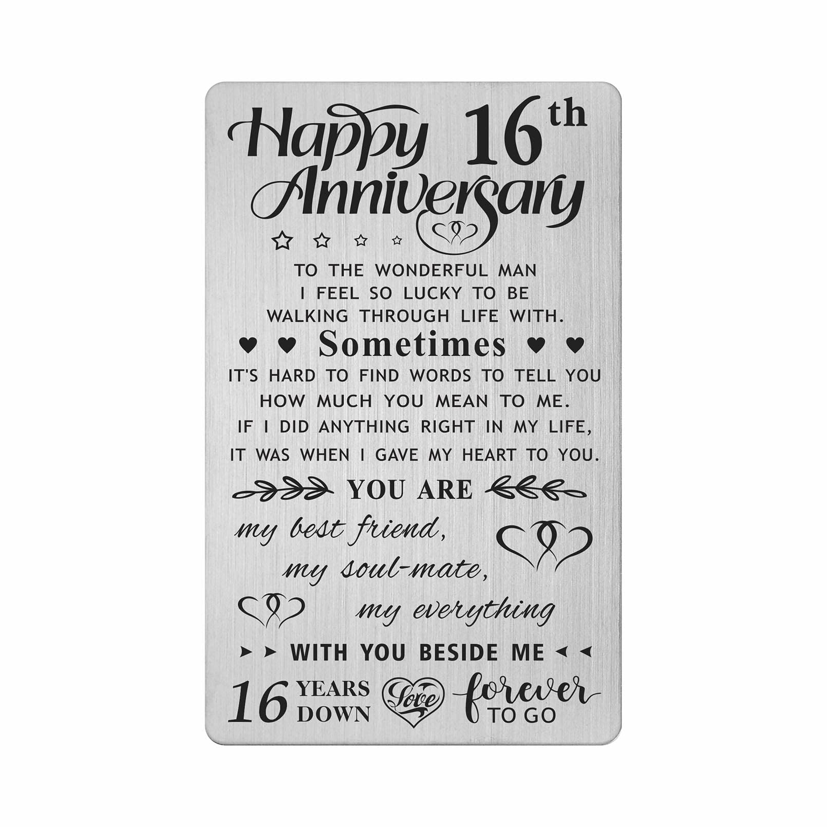 FALOGI 16th Wedding Anniversary Card Gifts for Him Husband, Happy 16 Year Anniversary Card Presents, Metal Engraved Wallet Card