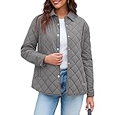 Grlasen Womens Lightweight Quilted Jacket Fall Button Down Puffer Jackets Loose Fit Stand Collar Warm Coats Outerwear
