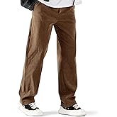 COOLGYM Mens Corduroy Casual Pants Warm Straight Leg Loose Fit with Pockets Drawstring Elastic Waist Vintage Sweatpants Baggy Brown