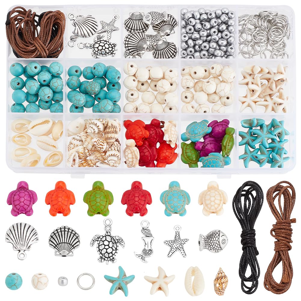 PH PandaHall 336pcs Ocean Jewellery Making Kit Turquoise Turtle Beads Starfish Seashell Beads Charms Tortoise Pendants Cowrie Shell Bead for Summer Beach Necklace Earring Bracelet Anklet Making — image 1
