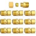 ChillWaves Brass Compression Tube Fitting, 1/8" OD x 1/8" NPT Male Compression Union Connector(10-PACK)