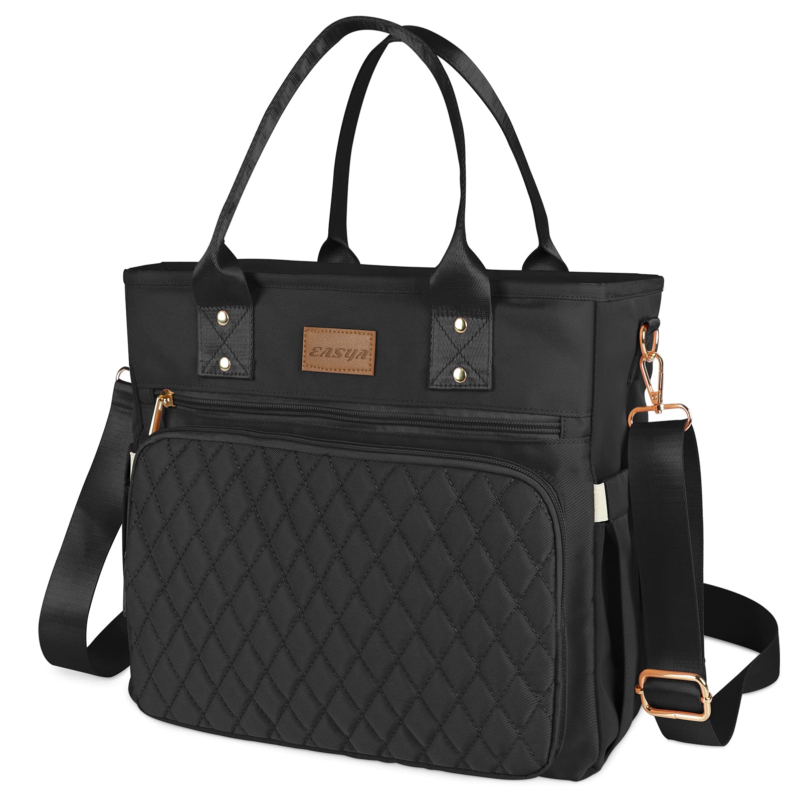 Photo 1 of EASYA Large Insulated Lunch Bag for Work, Women's Nylon Thermal Lunch Box, Leakproof Cooler Tote Bag with Storage Pocket (Black)