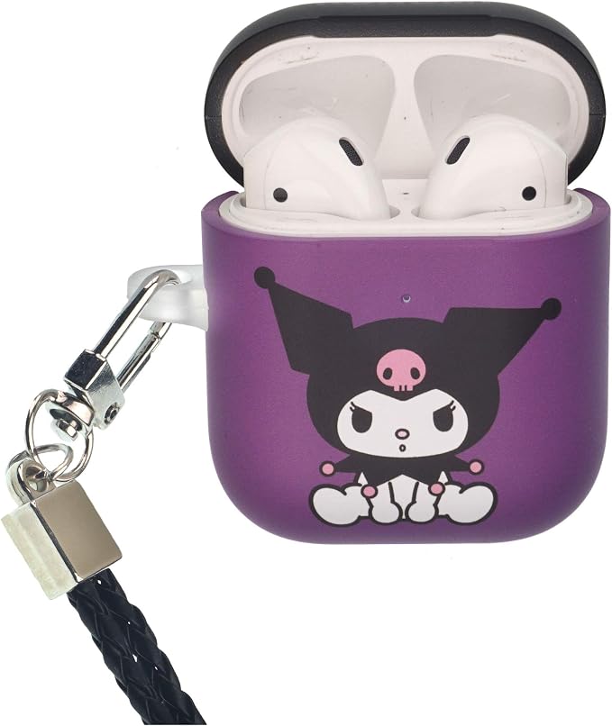 Funda protectora para AirPods, carcasa rígida de policarbonato para el cuello, con orificio para correa Kuromi