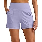 G4Free Womens Running Shorts Summer High Waisted Casual Shorts with Pockets Active Athletic Short Trousers(Lavender, XXL)