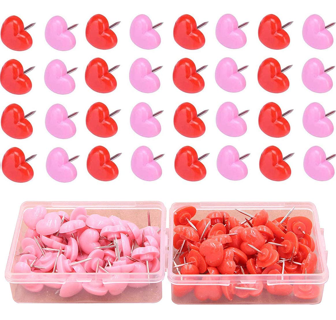100pcs Cute Heart Push Pins Decorative Pink Drawing Pins,0.47inch Thumb Tacks Cork Board Heart Shaped Thumb Push Pins for Home School Office,Photos Wall Notice Board