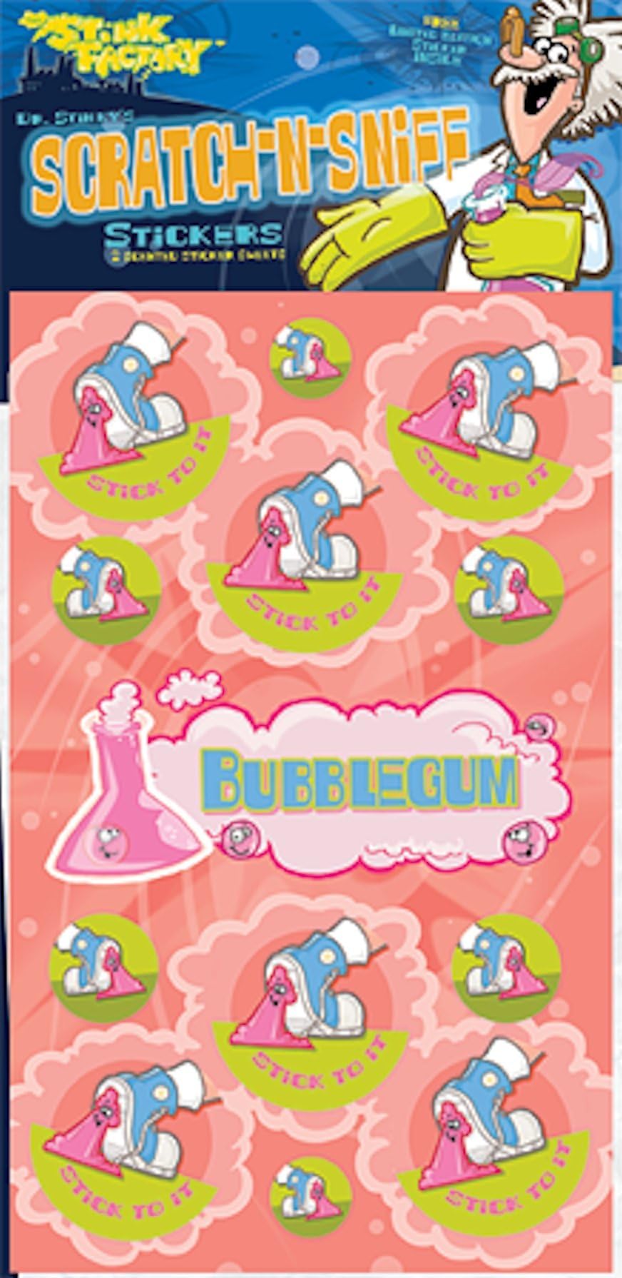 The Stink Facotry Dr. Stinky's Bubblegum Scented Scratch-N-Sniff Stickers - Teacher Gifts/Prize