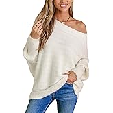 CUPSHE Womens One Shoulder Sweaters Puff Long Sleeve Soft Fuzzy Lightweight Pullover Sweater Tops