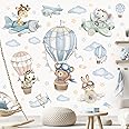 wondever Watercolor Hot Air Balloon Animals Wall Stickers Airplane Bear Elephant Cloud Peel and Stick Wall Art Decals for Kid