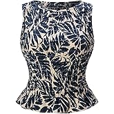 winkbay Women's Summer Floral Ruffle Top Dressy Casual Crew Neck Sleeveless Fitted Tank Tops