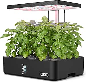 iDOO 12Pods Hydroponics Growing System, Indoor Herb Garden with Grow Light, Plants Germination Kit Built-in Fan, Automatic Timer, Up to 11.3"