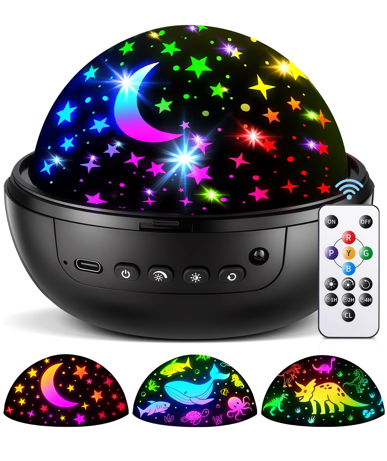 Photo 1 of COOLNIGHT Night Light for Kids, 93 Lighting+3 Films Kids Night Light Projector, Remote+Dimmable Star Projector, 360°Slient Glow in The Dark Stars for Ceiling, Gift for 3-8