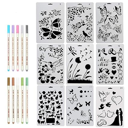 Dessin Peinture Pochoir Avec Papillons Fleurs Oiseaux