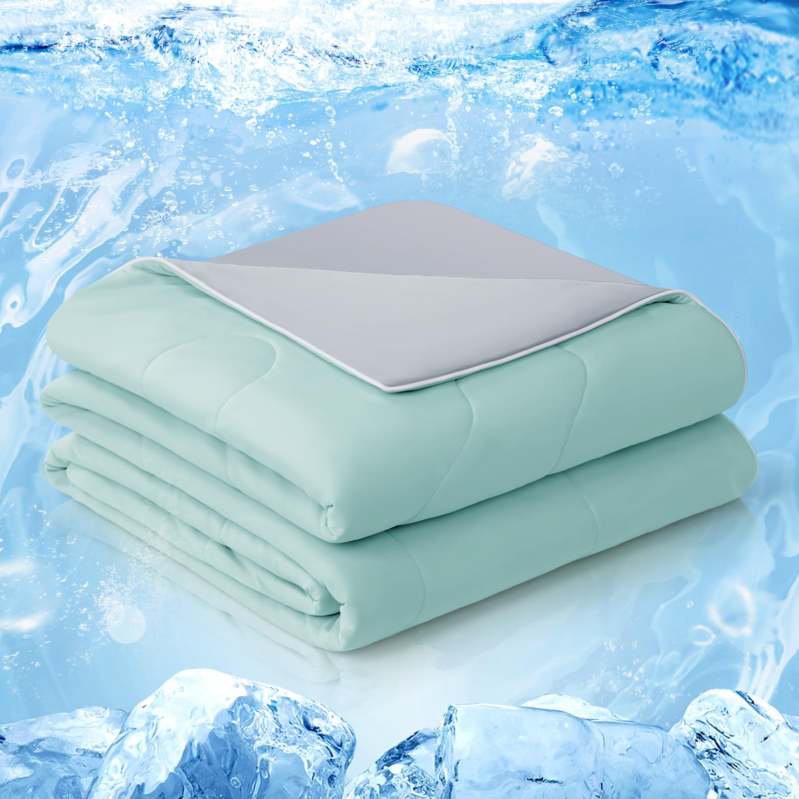 Photo 1 of EASELAND Cooling Comforter King, Cold Touch Fabric Absorbs Body Heat, Double-Sided Cool Design Soft Fluffy Cooling Blanket for Night Sweats Hot Sleeper (Green, King(108"x90"))