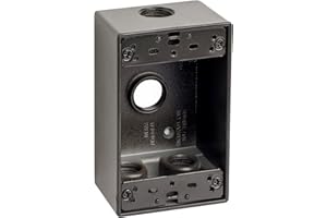 Sealproof 1-Gang 4 Hole 1/2-Inch Weatherproof Rectangular Horizontal Electrical Outlet Box with Four 1/2" Outlet Holes, Single Gang, UL Listed, Bronze