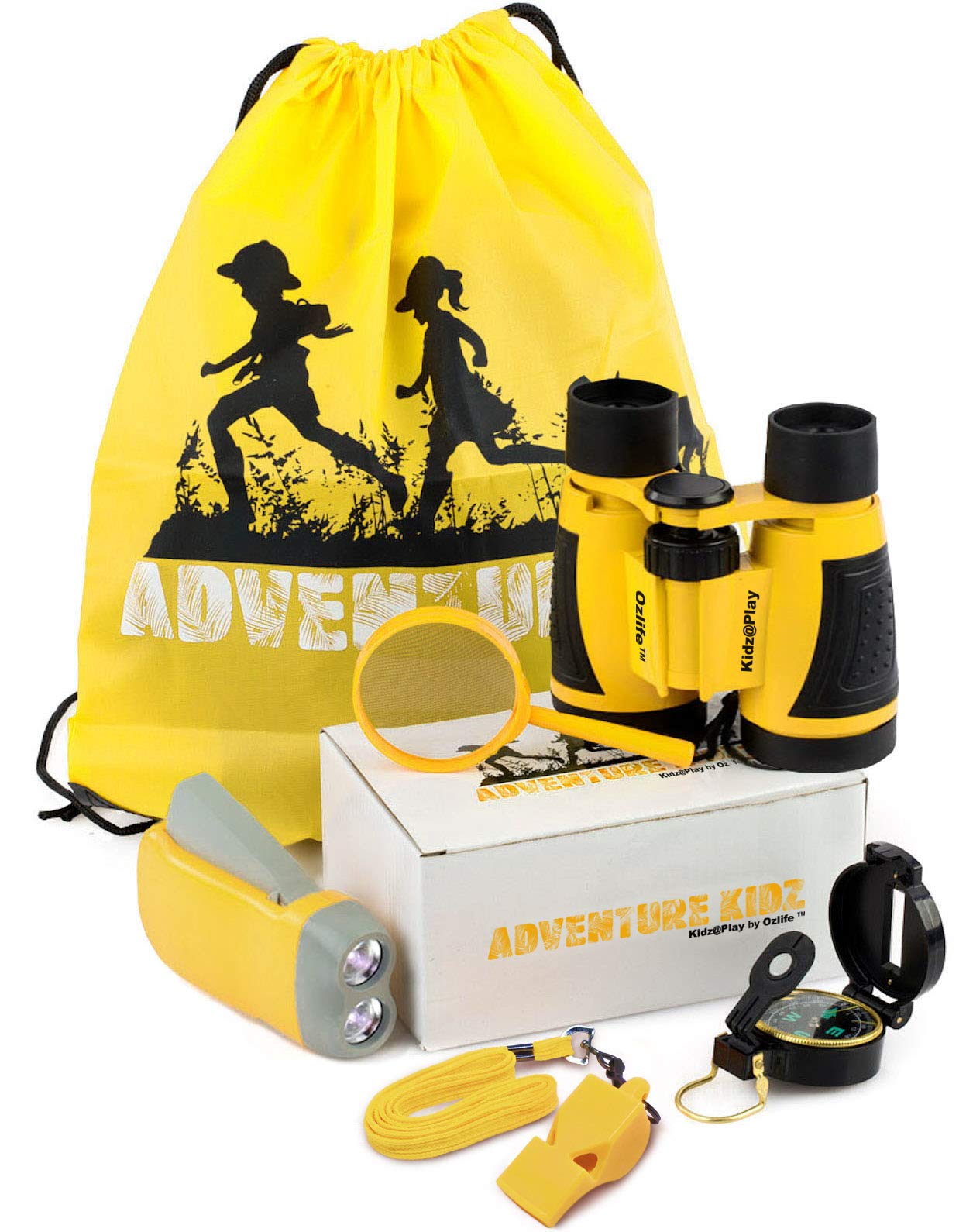 Adventure Kidz Outdoor Exploration Kit, Children’s Binoculars, Flashlight, Compass, Fox Whistle, Magnifying Glass, Backpack. Great Gift Set for Educational, Pretend Play, Ages 3-9 Boys Girls