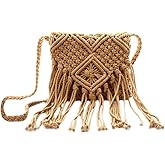 Van Caro Handwoven Cotton Straw Shoulder Bag Crochet Tassel Beach Bohemian Purse for Women