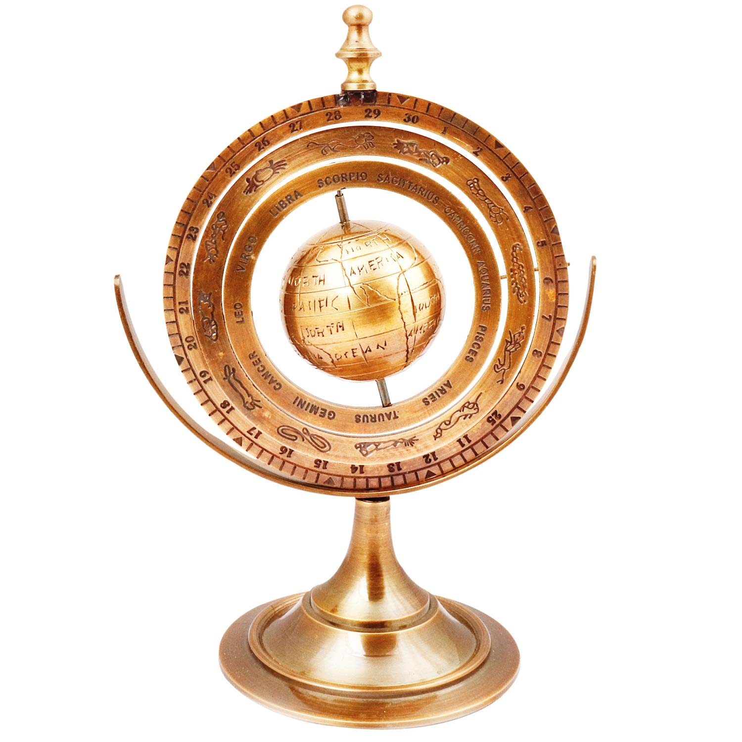 Purpledip Brass Armillary Globe with Zodiac Signs: Vintage Memorabilia (11492)
