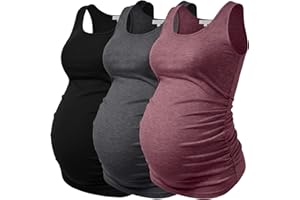 BHOME Maternity Tank Tops for Women Ruched Sleeveless Basic Tops Layering Maternity Shirt Vest Pregnancy Tee