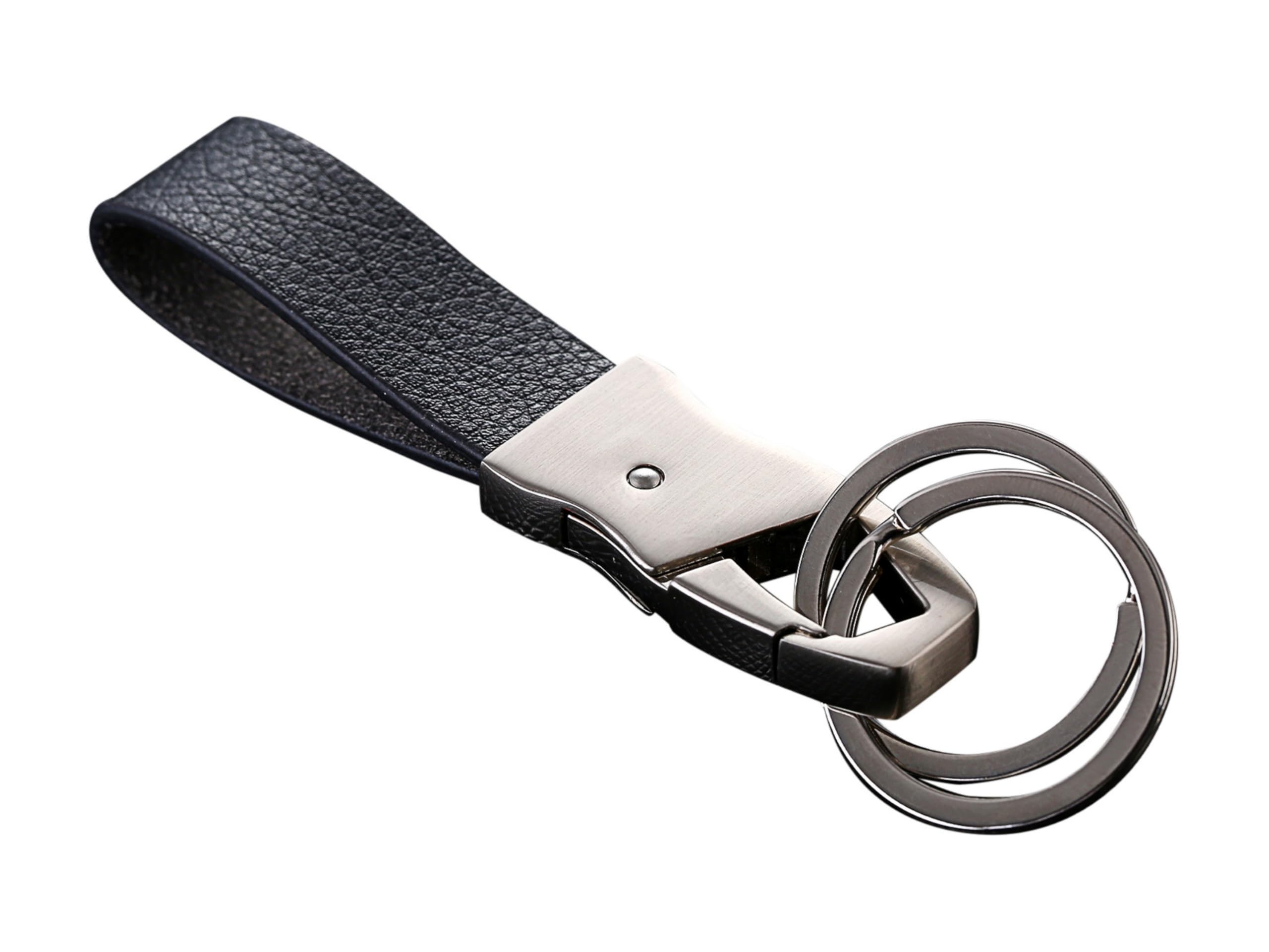Cerbery® | Elegant leather keyring with rings and gift box | Keychain keychain key holder keyring car photo engraving ring | Ladies Men | Gift (Silver)