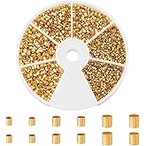 PH PandaHall 3000 Pcs 3 Sizes Brass Tube Crimp Beads Cord End Caps Diameter 1.5mm 2mm 2.5mm for Bracelet Neckalce Jewelry Making Golden