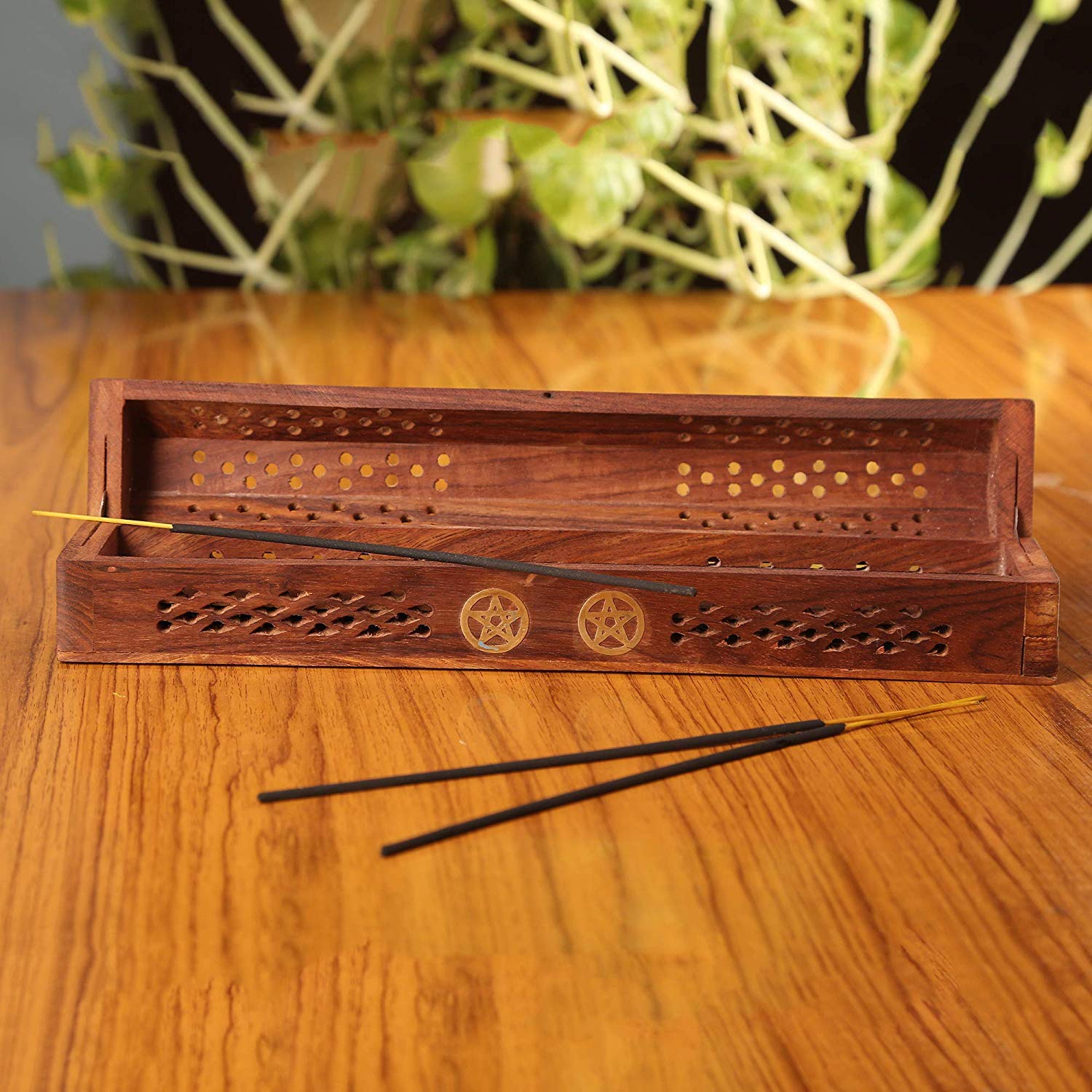 Simply essential' Wooden Incense Joss Stick Cone Holder Smoke Box Pantagon