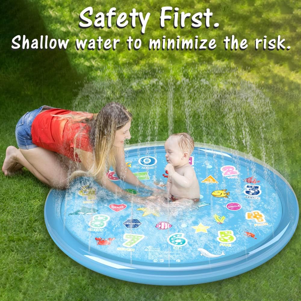 Jasonwell Sprinkler for Kids Splash Pad Play Mat 60" Baby Wading Pool for Toddlers Summer Outdoor Water Toys Kids Sprinkler Pool for Boys Girls Children Numbers Learning Age 1 2 3 4 5 6 7 8: Toys & Games