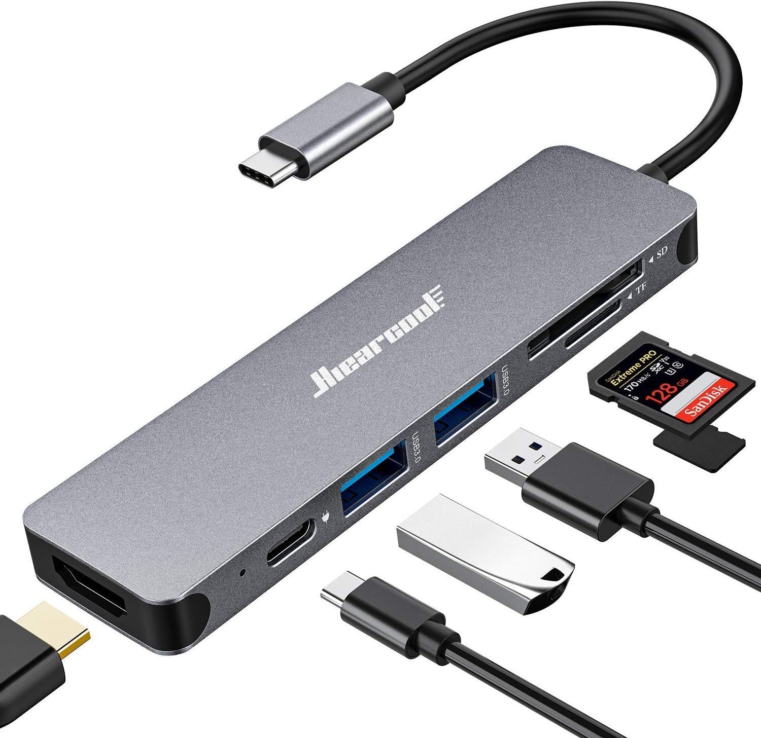 USB C Hub, Hiearcool USB C Dongle, 7 in 1 USB C to HDMI Multiport Adapter Compatible for MacBook Pro USB C Laptops Nintendo and Other Type C Devices (4K HDMI USB3.0 SD/TF Card Reader 100W PD: Computers & Accessories
