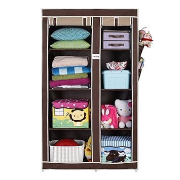 FOLDDON Foldable Wardrobe with 8 Racks, Standard Size (Beige and Brown)