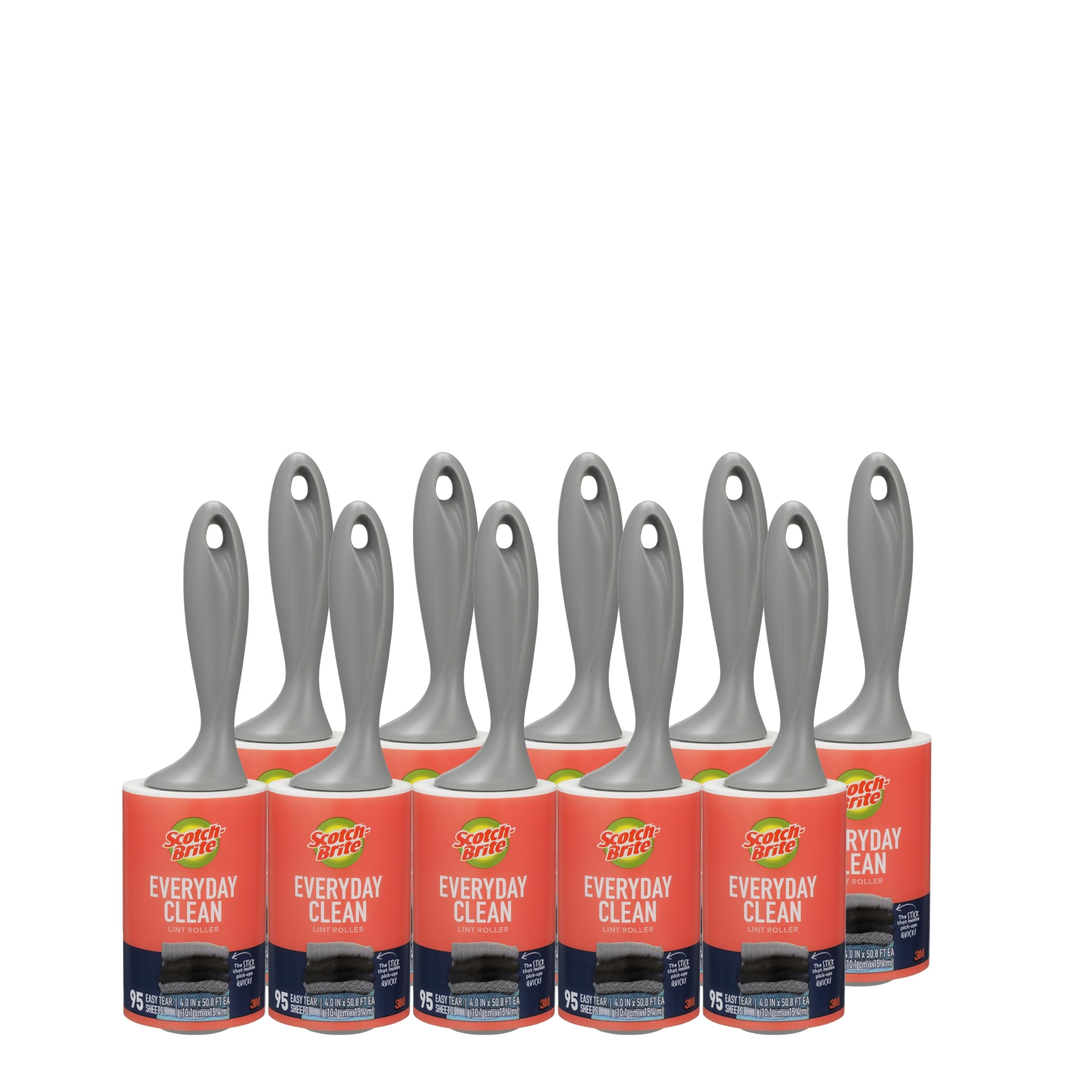 Scotch-Brite Everyday Clean Lint Roller, Lint Remover for Pet Hair, Dark Clothes, Furniture, and Dusty Surfaces, Picks Up Fur & Fluff in Your Home, Car, & Office, 10 Pack, 950 Adhesive Sheets Total Image