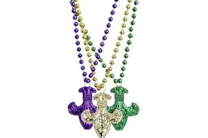 BNIKION Mardi Gras Beads Necklace Fleur De Lis Gold Purple Green New Orleans Beads for Mardi Gras Saint Patrick's Day Party