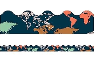 CARSON DELLOSA EDUCATION Carson Dellosa Let's Explore World Map Bulletin Board Borders, 39 Feet of Scalloped Travel Map Classroom Borders for Bulletin Board, White Board, Cork Board, Room Decor, Desk Decor and Classroom Decor