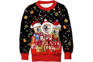Kids4ever Boys Ugly Christmas Sweater Fleece Sweatshirt 3D Funny Printed Long Sleeve Xmas Pullover Jumper