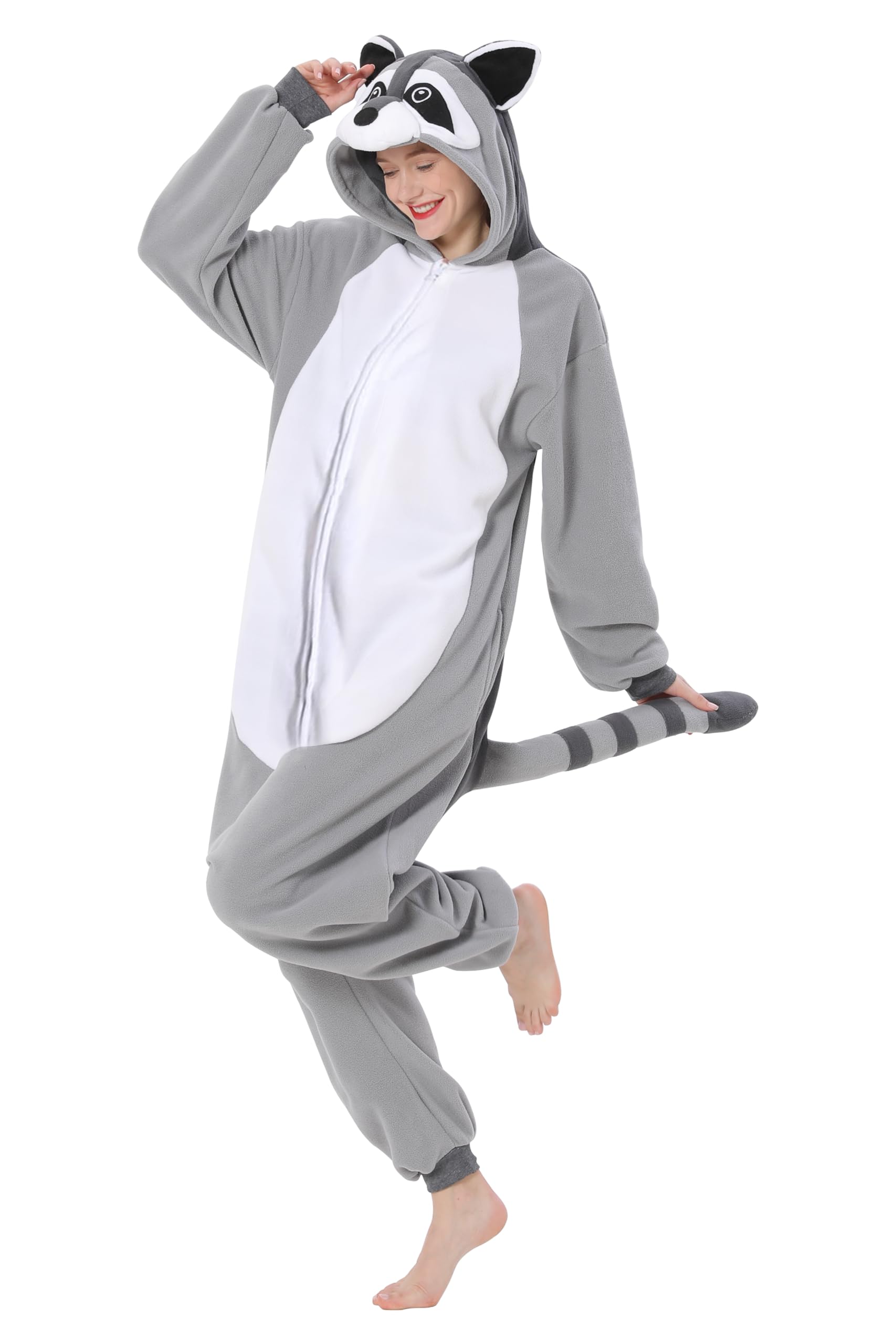 Photo 1 of BDZaigozaiwu Raccoon Onesie Adult Costume Unisex Christmas Zipper Pajamas Animal Cosplay One Piece Homewear For Women Men Grey large 