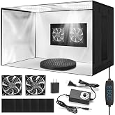 25.6-Inch Portable Airbrush Spray Booth, Dual Fans, LED &amp; 360&deg; Turntable | 3-Color LED &amp; 10 Brightness Levels, Foldable Booth with 6 Filter Pads, Dual Fans Reduce Fumes and Overspray for Model Crafts