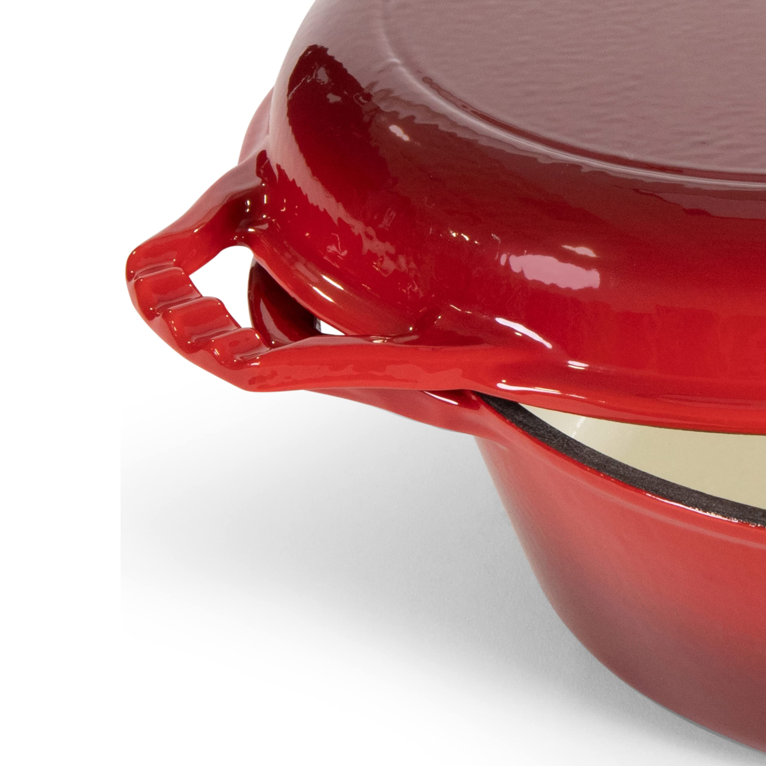 Bruntmor 2 in 1 Enameled cast iron pot with lid, 3QT Cast Iron Dutch Oven & Skillet Combo, Enameled Cast Iron Cookware with Lid, Perfect for Braising, Casseroles and Slow Cooking - Red