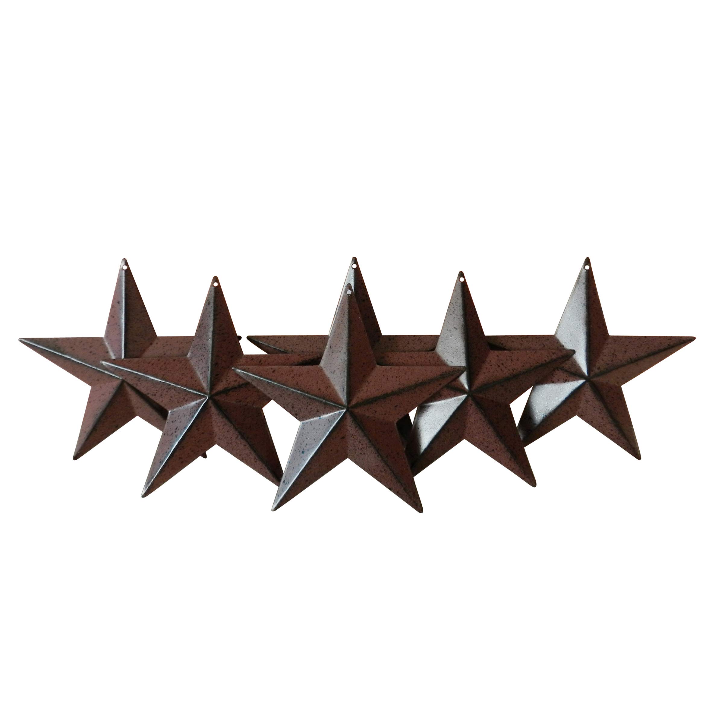 CVHOMEDECO. Country Rustic Antique Vintage Gifts Metal Barn Star Wall/Door Decor, 4 Inch, Set of 6. (Burgundy)