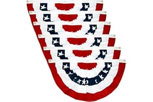 Kijamilee 1.5X 3 Ft USA Patriotic Pleated Fan Flag, American US Flag Bunting for Outside, Patriotic Half Fan Banner Flag with Brass Grommet for 4th of July Memorial Day Indoor Outdoor Decoration, 6PCS