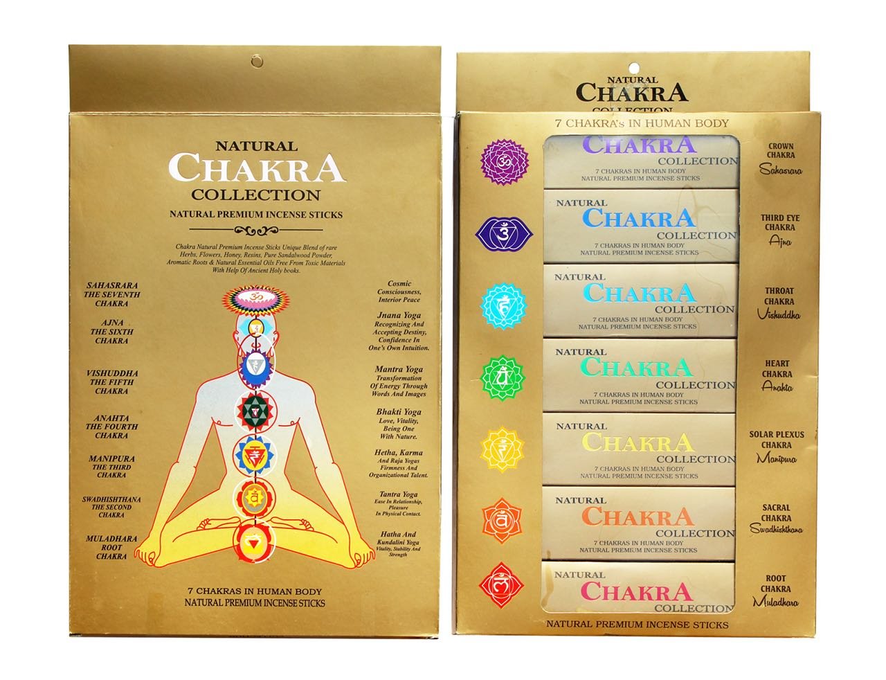 Natural Chakra Collection Incense Sticks Agarbatti Gift Pack. Hand Rolled Seven Chakras Incense Sticks
