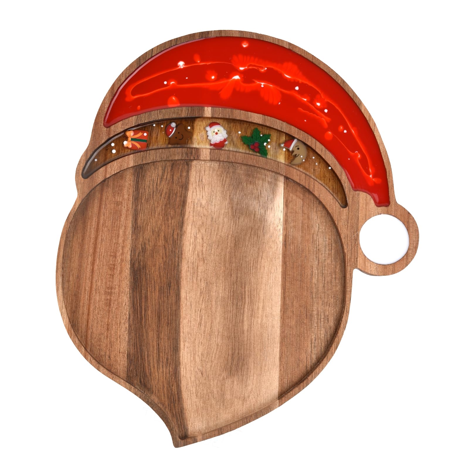 Guowall Wooden Christmas Serving Tray, Acacia Wood and Epoxy Resin Design, Christmas Themed Serving Board (Santa Claus)