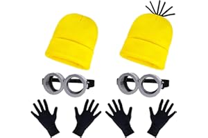 Vifcotlyp Men's Costume Accessories, Yellow Beanie Knit Hats Steampunk Goggles Glasses Black Gloves for Men Halloween Cosplay