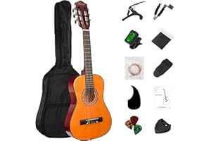 BESYOU 30in Beginner Acoustic Guitar Basic Starter Kit Tuner Capo Strings Winders Strap Picks Kids Student Youth Guitar Pickguard with Gig Bag Orange