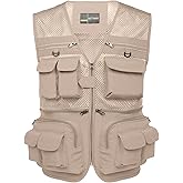 Flygo Men's Fishing Vest Utility Lightweight Outdoor Travel Safari Photo Cargo Vest with 16 Pockets