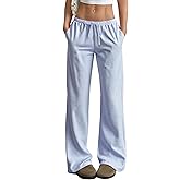 BemorRun Women's Pajama Pants Wide Leg Striped Cotton women Drawstring Lounge Pj Pants with Pockets