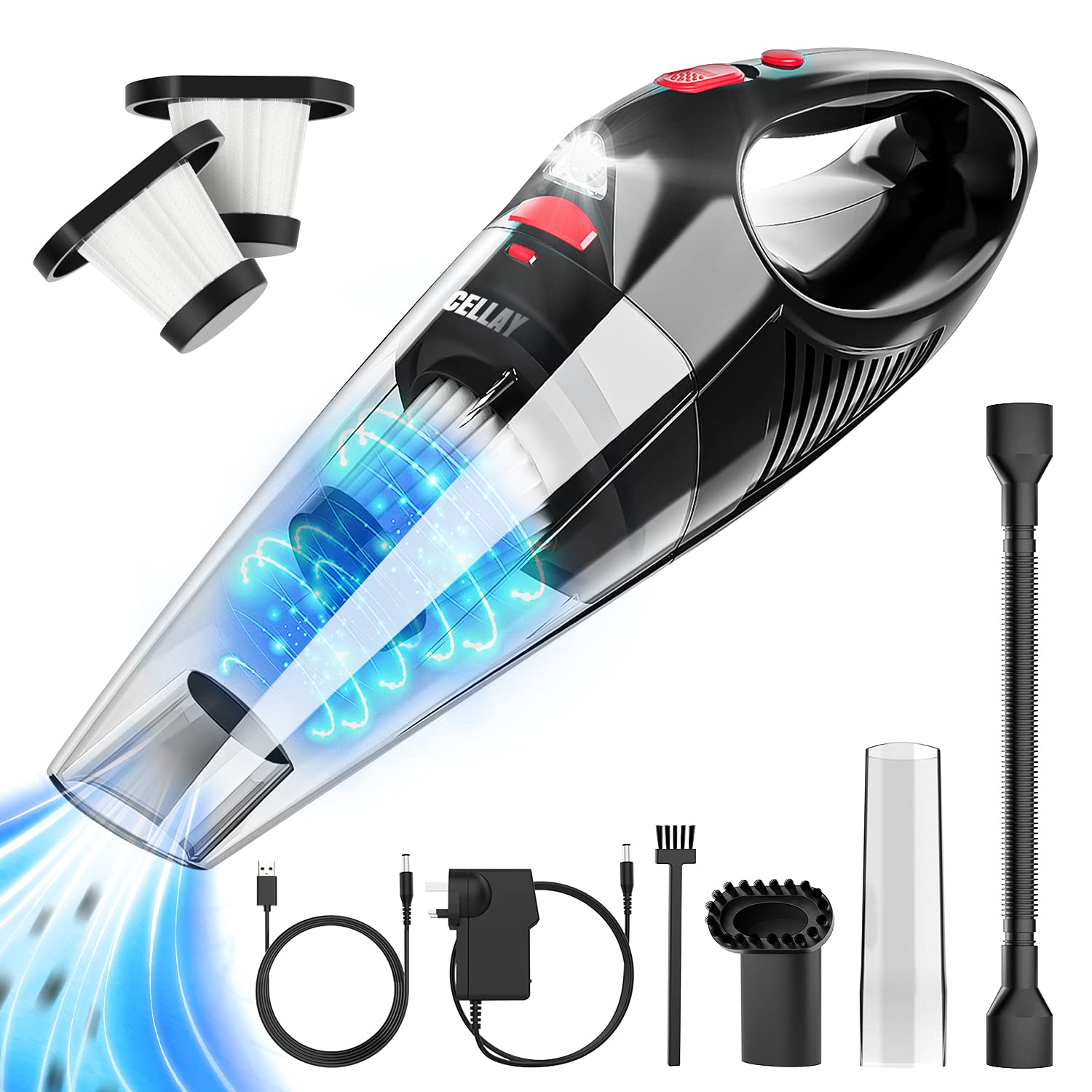 Handheld Vacuum, Hand Vacuum, Handheld Vacuum Cordless, 8500PA Super Suction Hand Car Vac, Vacuum Cleaner 2500mAh with LED Light, Lightweight Wet&Dry Cordless Vacuum Cleaner for Home/Pet/Car/Office